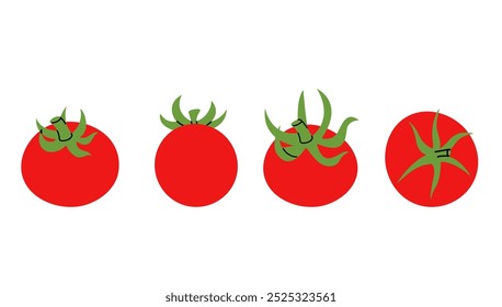 Conjunto de tomate rojo dibujado a mano. Dibujo simple de tomates enteros