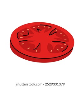 Handgezeichnete rote Tomatenscheibe. Illustration der roten Tomate detaillierter Schnitt
