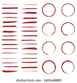 Hand Drawn Red Underline And Circle Set Collection Vector / Illustration