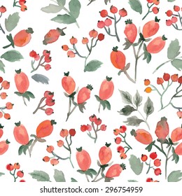 hand drawn red watercolor berries seamless pattern. vector illustration for your design
