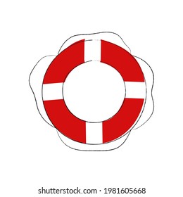 Hand drawn red and white life bouy isolated on white background