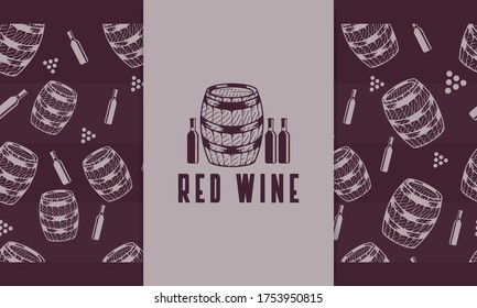 Vino rojo dibujado a mano con conjunto de vectores sin soldadura