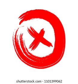 Hand Drawn Red X Mark Icon in a Circle. Isolated Vector Illustration