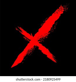 Hand Drawn Red X Mark.Grunge Letter X.Vector Template. Isolated On Black Background