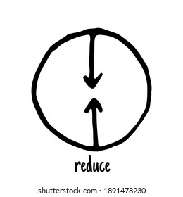 Hand drawn Reduce Symbol, Isolated On White Background, Vector