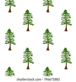 Hand drawn Redwood tree forest seamless repeating background
