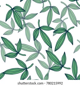 Hand drawn refined leaves seamless pattern. Vector illustration.