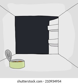 Hand drawn refrigerator with one open can of food
