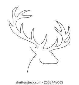 Hand drawn reindeer antlers vector. One line continuous drawing. Minimal illustration. Winter holiday linear icons. Outline print, poster, postcard, sign, Christmas symbol, abstract silhouette