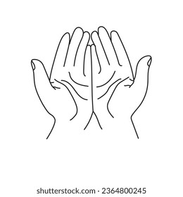 Hand drawn of religious faithful person praying to God, hands prayer, Prayer Dua, praying hands, Islam symbols, Muslim praying, Hand giving a symbol of receiving