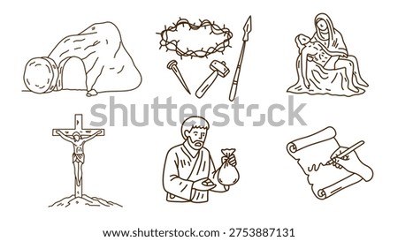 hand drawn religious illustration featuring sacred symbols of jesus christ passion and resurrection
