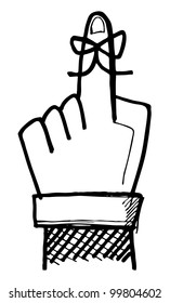 Hand drawn reminder ribbon on finger.