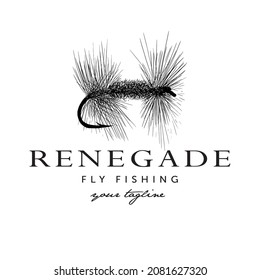 Hand drawn renegade logo fly fishing premium vector