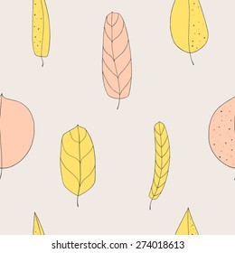 Hand drawn repeated vector background with leaves. Floral seamless pattern 
