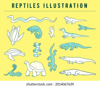 hand drawn reptiles illustration set
