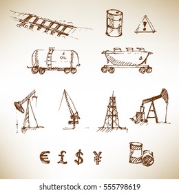 Hand drawn resource mining set. Hand drawn vector illustration.