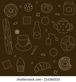 Hand drawn restaurant menu design elements on blackboard