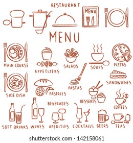 Hand drawn restaurant menu elements