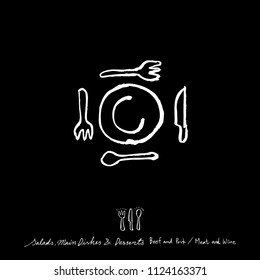 Hand drawn restaurant poster  / food menu illustrations - vector