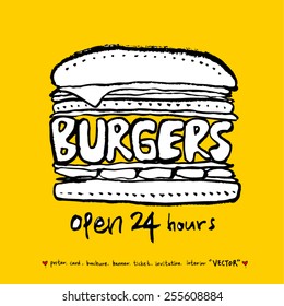 Hand drawn restaurant poster  / food menu illustrations - vector
