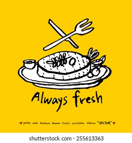 Hand drawn restaurant poster  / food menu illustrations - vector