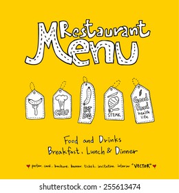 Hand drawn restaurant poster  / food menu illustrations - vector