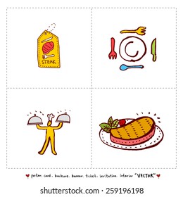 Hand drawn restaurant poster  / food menu illustrations - vector