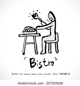 Hand drawn restaurant poster illustrations - vector