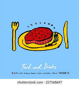 Hand drawn restaurant poster illustrations - vector
