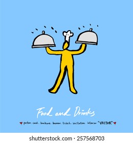 Hand drawn restaurant poster illustrations - vector
