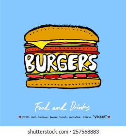 Hand drawn restaurant poster illustrations - vector