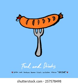 Hand drawn restaurant poster illustrations - vector