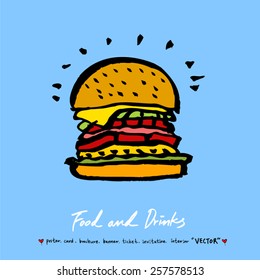 Hand drawn restaurant poster illustrations - vector