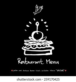 Hand drawn restaurant poster illustrations - vector
