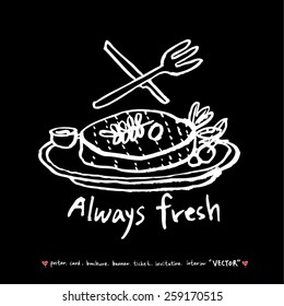 Hand drawn restaurant poster illustrations - vector