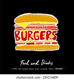 Hand drawn restaurant poster illustrations - vector