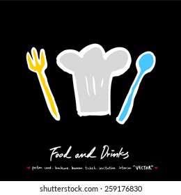 Hand drawn restaurant poster illustrations - vector