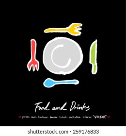 Hand drawn restaurant poster illustrations - vector