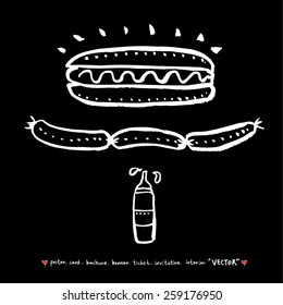 Hand drawn restaurant poster illustrations - vector