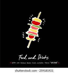 Hand drawn restaurant poster illustrations - vector