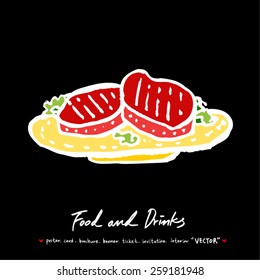 Hand drawn restaurant poster illustrations - vector