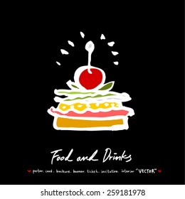 Hand drawn restaurant poster illustrations - vector