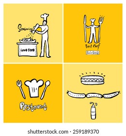 Hand drawn restaurant poster illustrations - vector
