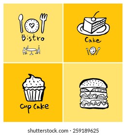 Hand drawn restaurant poster illustrations - vector