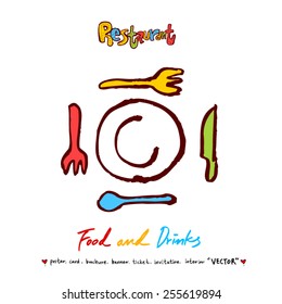 Hand drawn restaurant poster - vector