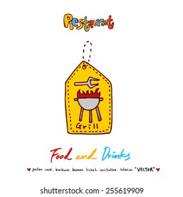 Hand drawn restaurant poster - vector