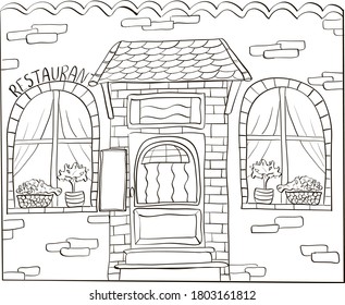 Handgezeichnetes Restaurant. Vektordoodle-Illustration.