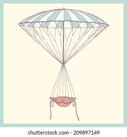 hand drawn retro air balloon