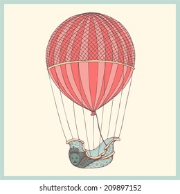 hand drawn retro air balloon