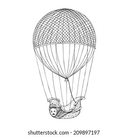 hand drawn retro air balloon